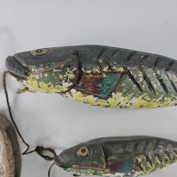 Handcrafted Wooden Catfish String Wall Hanging Decor Carved Folk Art - Picture 5 of 12